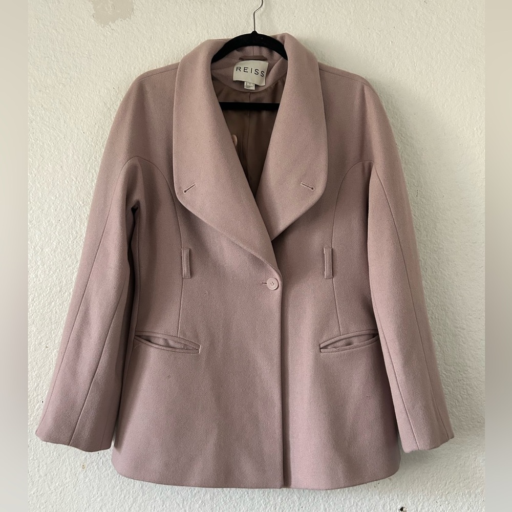 Reiss Mauve Wool Blend Winter Blazer Coat Medium Office‎ Winter Preppy Cozy